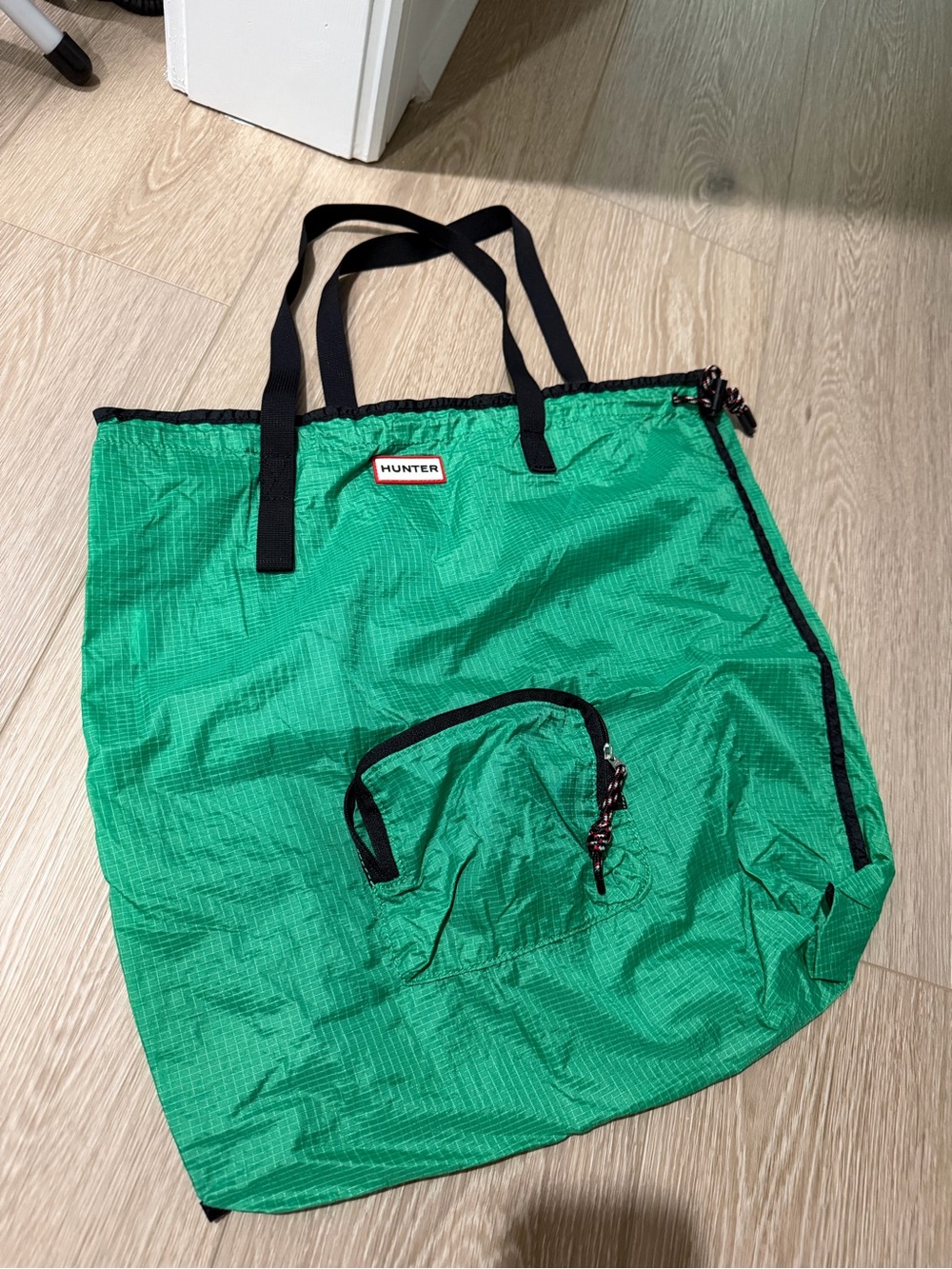 Hunter Green Foldable Tote with Black Straps